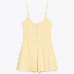 Zara Women's Cotton Strappy Jumpsuit Yellow L
